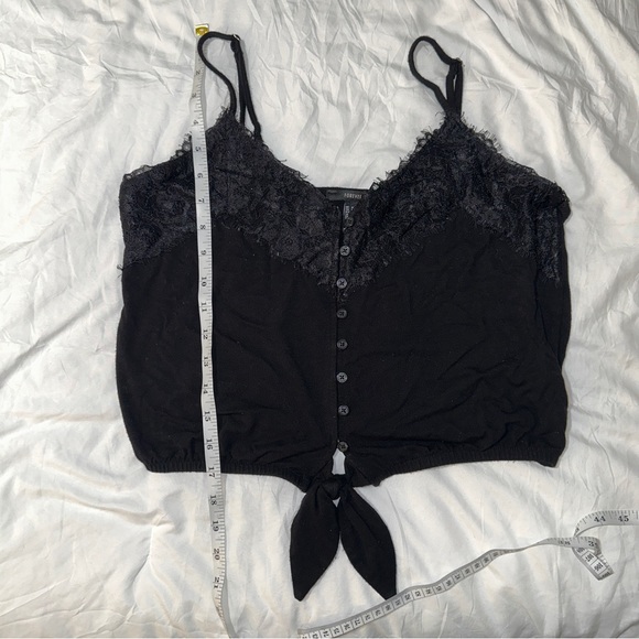 Forever 21 | Button Tie Front Spaghetti Strap V Neck Lace Crop Cami Tank Top - Picture 9 of 11